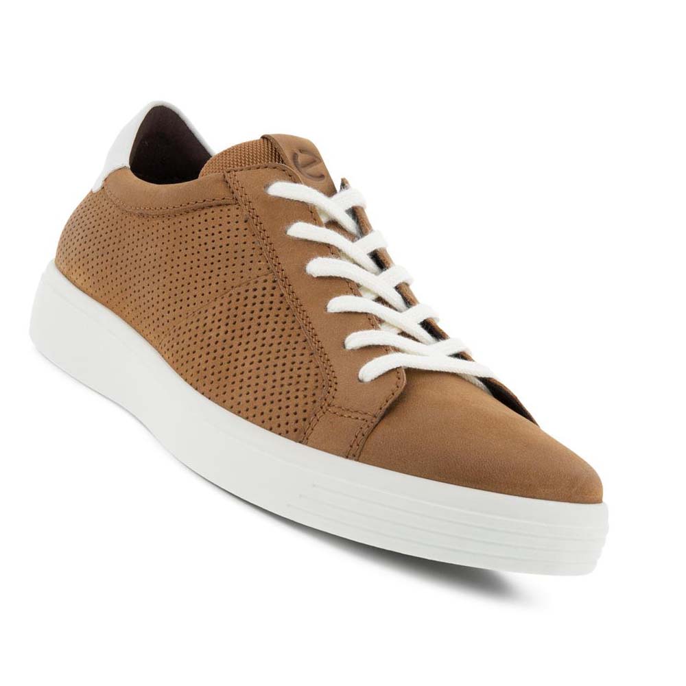 Men's Ecco Soft Classic Laced Sneakers Brown / White | USA 639BEX